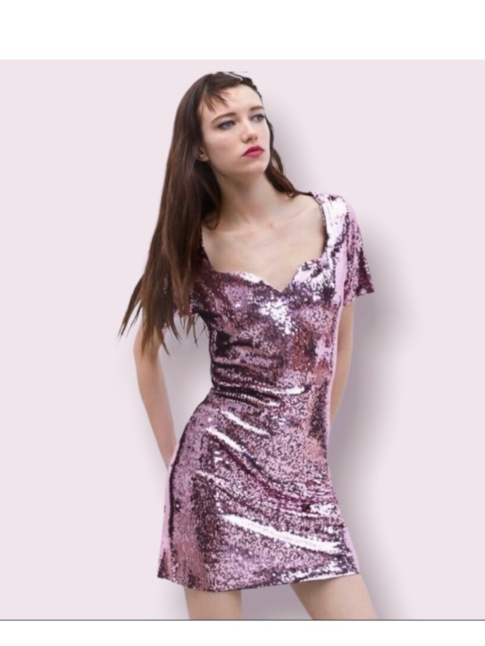 Zara Pink Sequin V-Notch Mini Dress